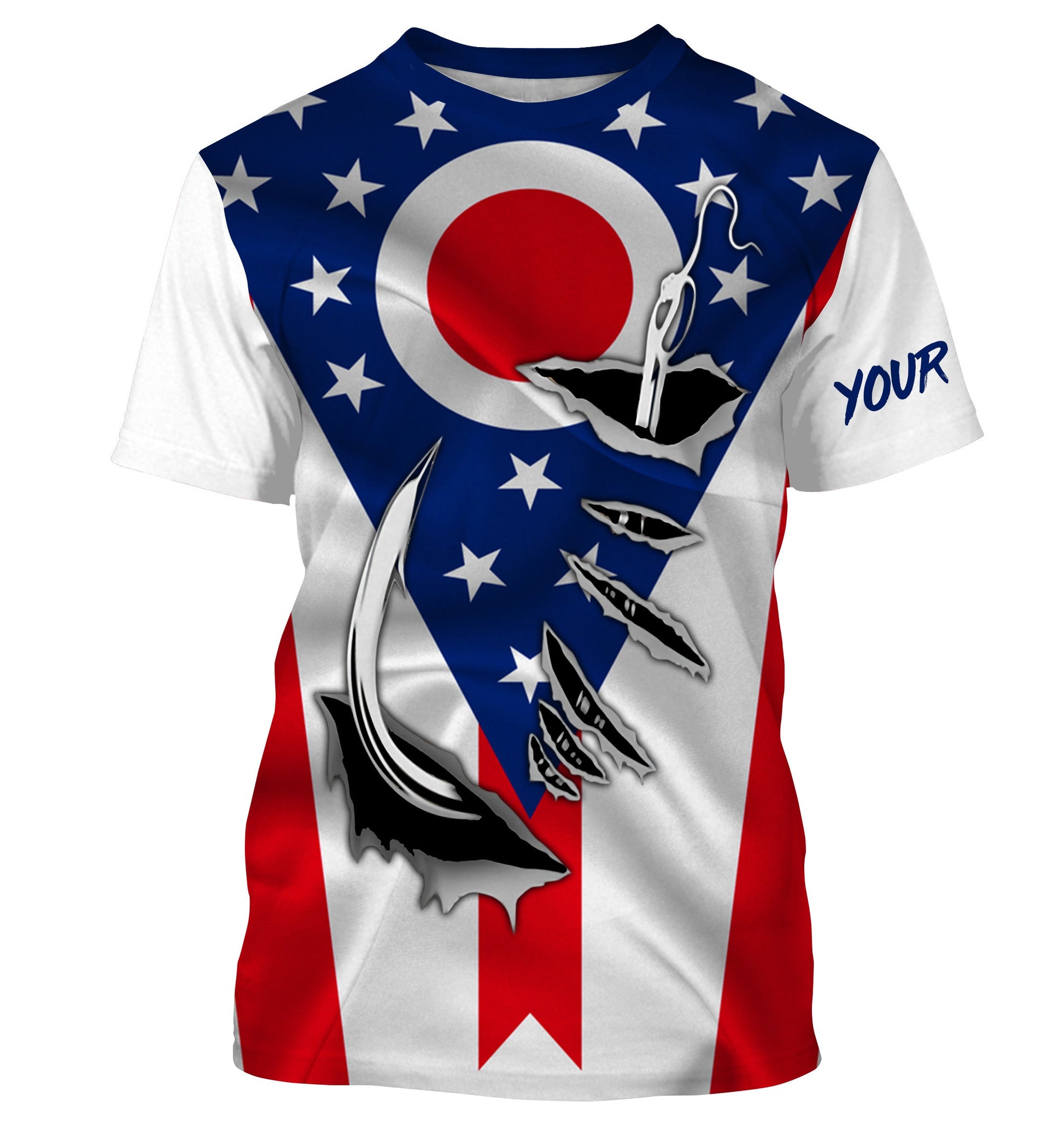 OH Fishing 3D Fish Hook Ohio Flag UV protection quick dry customize name long sleeves personalized fishing apparel gift for Fishing lovers IPHW476