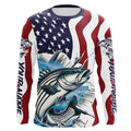Custom American Flag Striped Bass Long Sleeve Fishing, Patriotic Striper Fishing