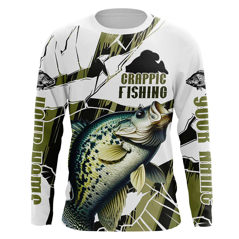 Crappie Fishing Custom Long Sleeve Tournament, Fishing Camo Crappie Fisherman
