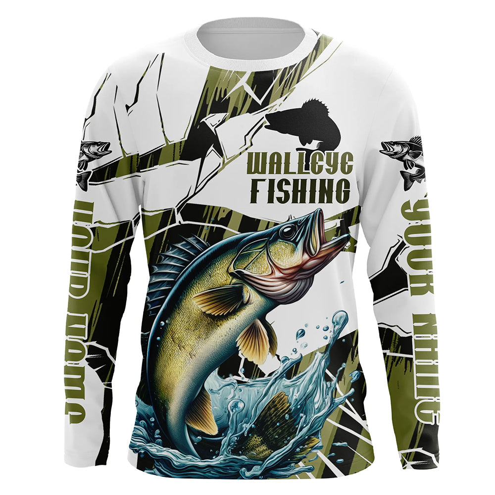 Wallyee Fishing Custom Long Sleeve Tournament, Fishing Camo Walleye Fisherman