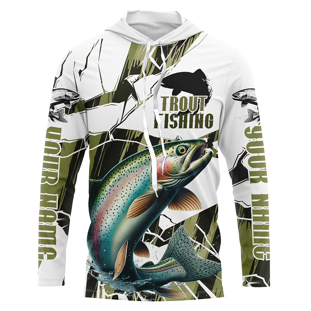 Rainbow Trout Fishing Custom Long Sleeve Fly Fishing, Fishing Camo Trout Fisherman