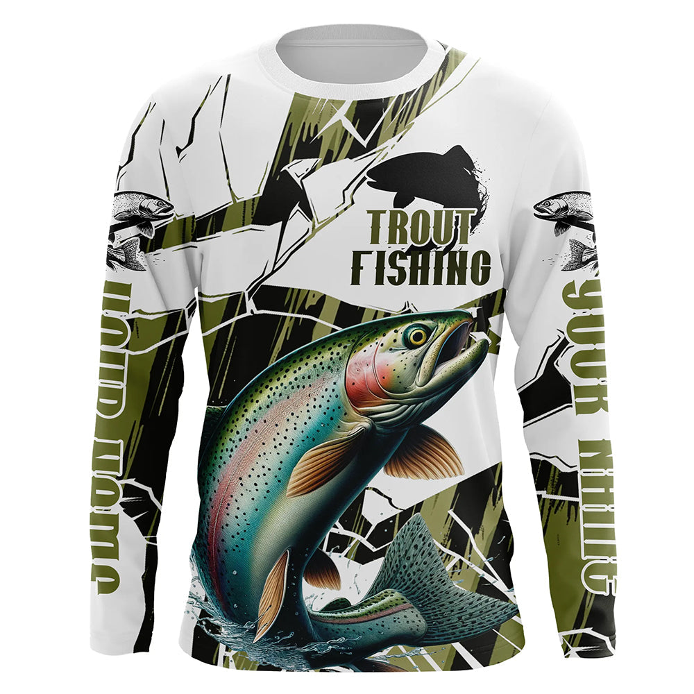 Rainbow Trout Fishing Custom Long Sleeve Fly Fishing, Fishing Camo Trout Fisherman