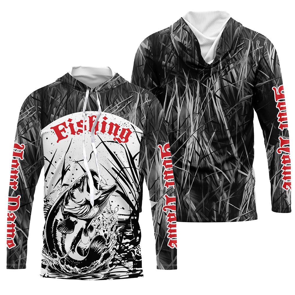 Largemouth Bass Fishing Gray Camo Custom 3D Full Printing, Bass Long Sleeve Fishing