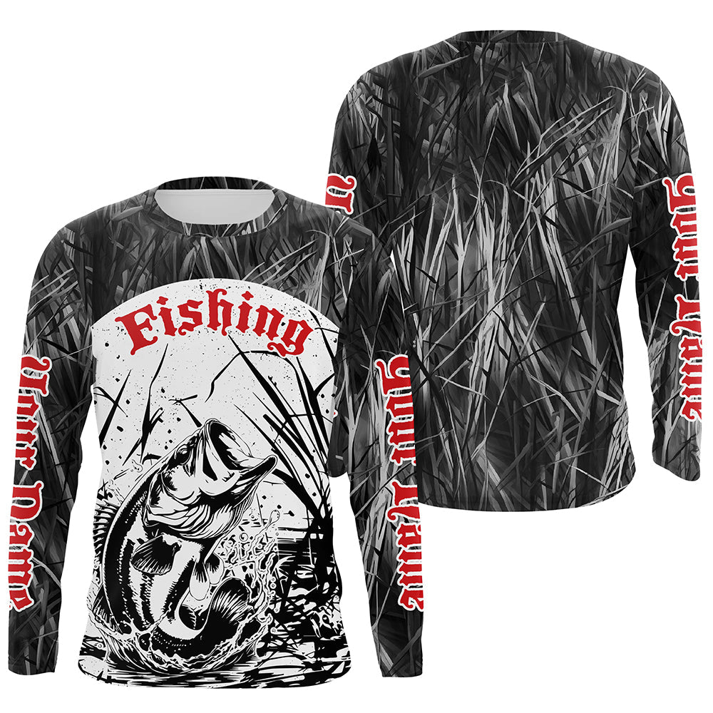 Largemouth Bass Fishing Gray Camo Custom 3D Full Printing, Bass Long Sleeve Fishing