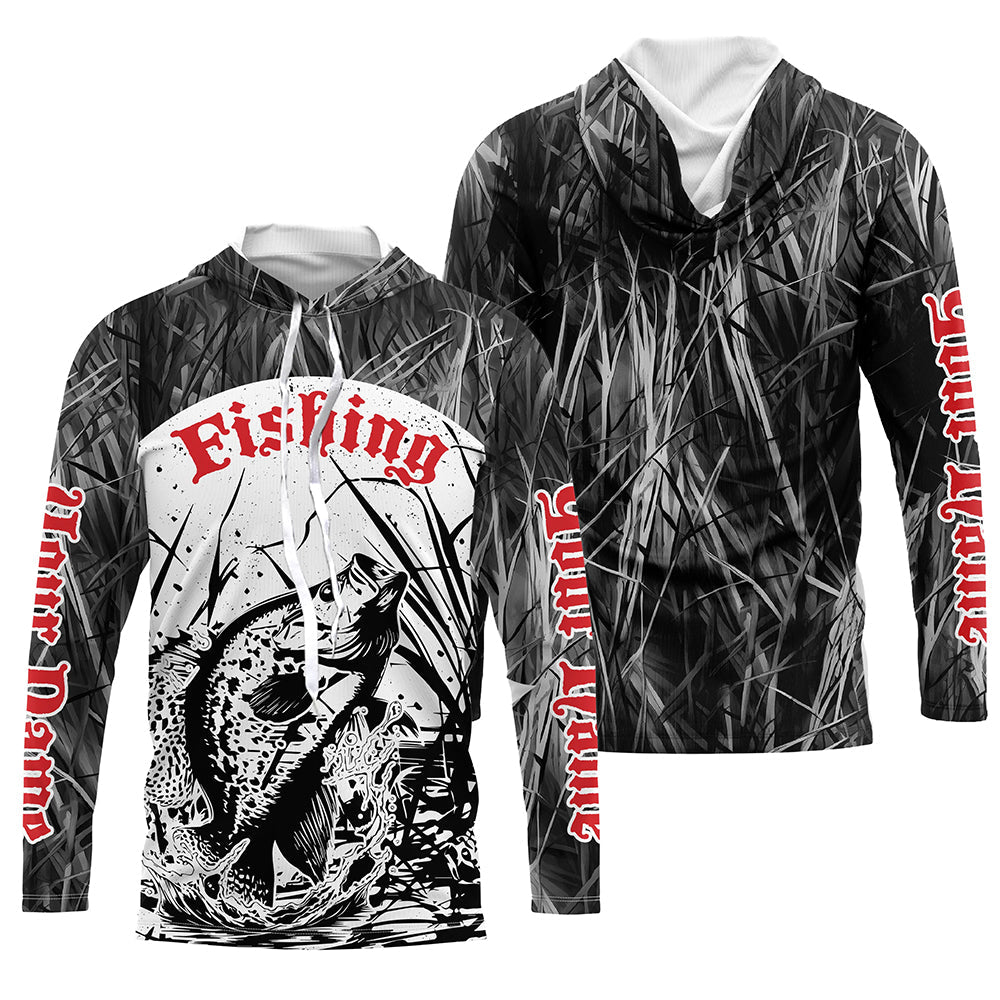 Crappie Fishing Gray Camo Custom 3D Full Printing, Crappie Long Sleeve Fishing
