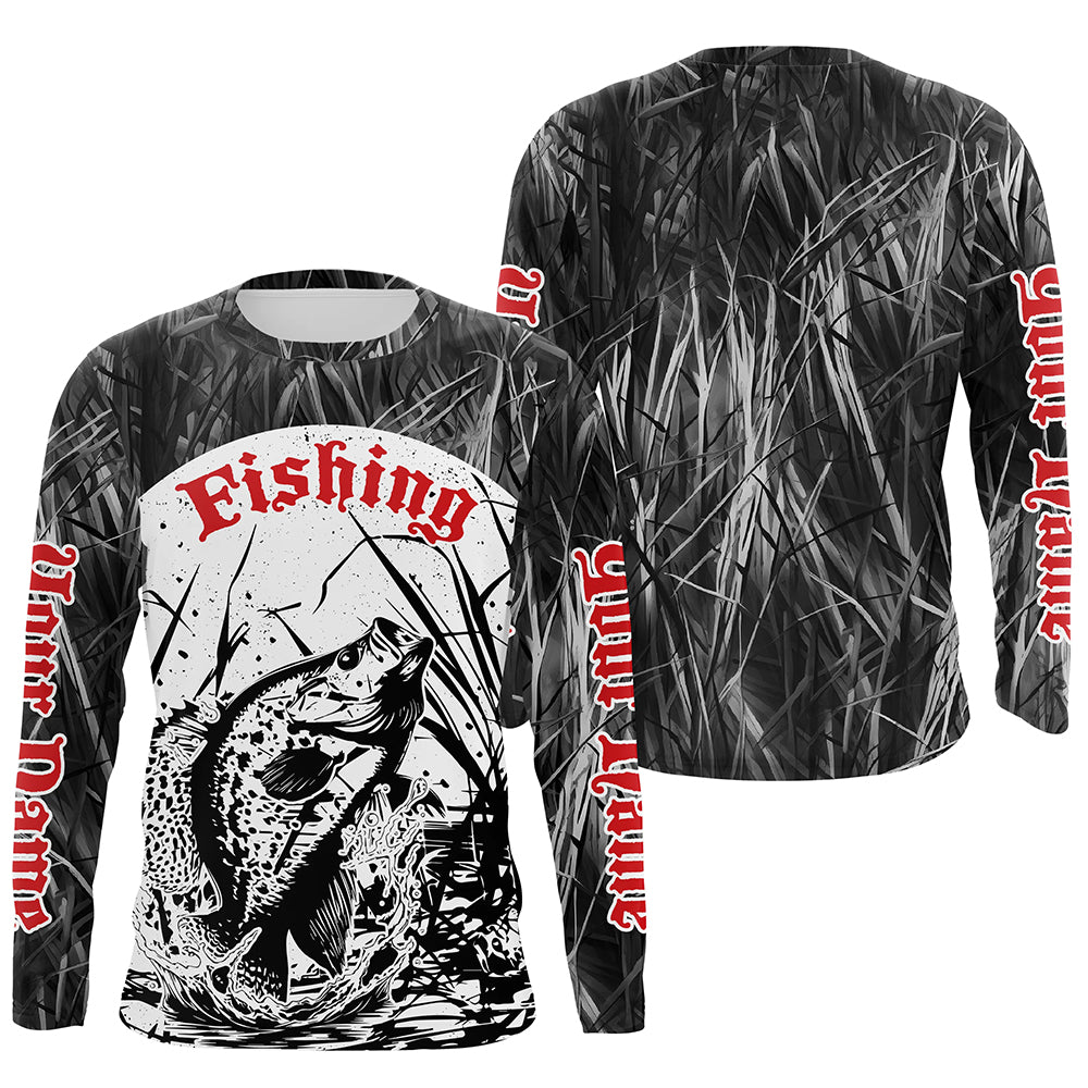 Crappie Fishing Gray Camo Custom 3D Full Printing, Crappie Long Sleeve Fishing