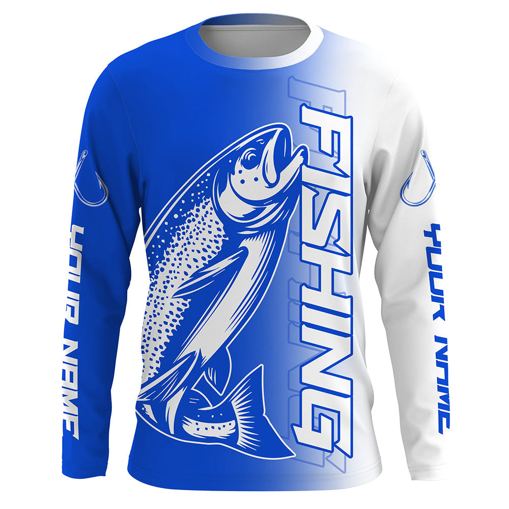 Custom Trout Fishing Long Sleeve Tournament, Lake Trout Fishing Fishing Gifts | Blue