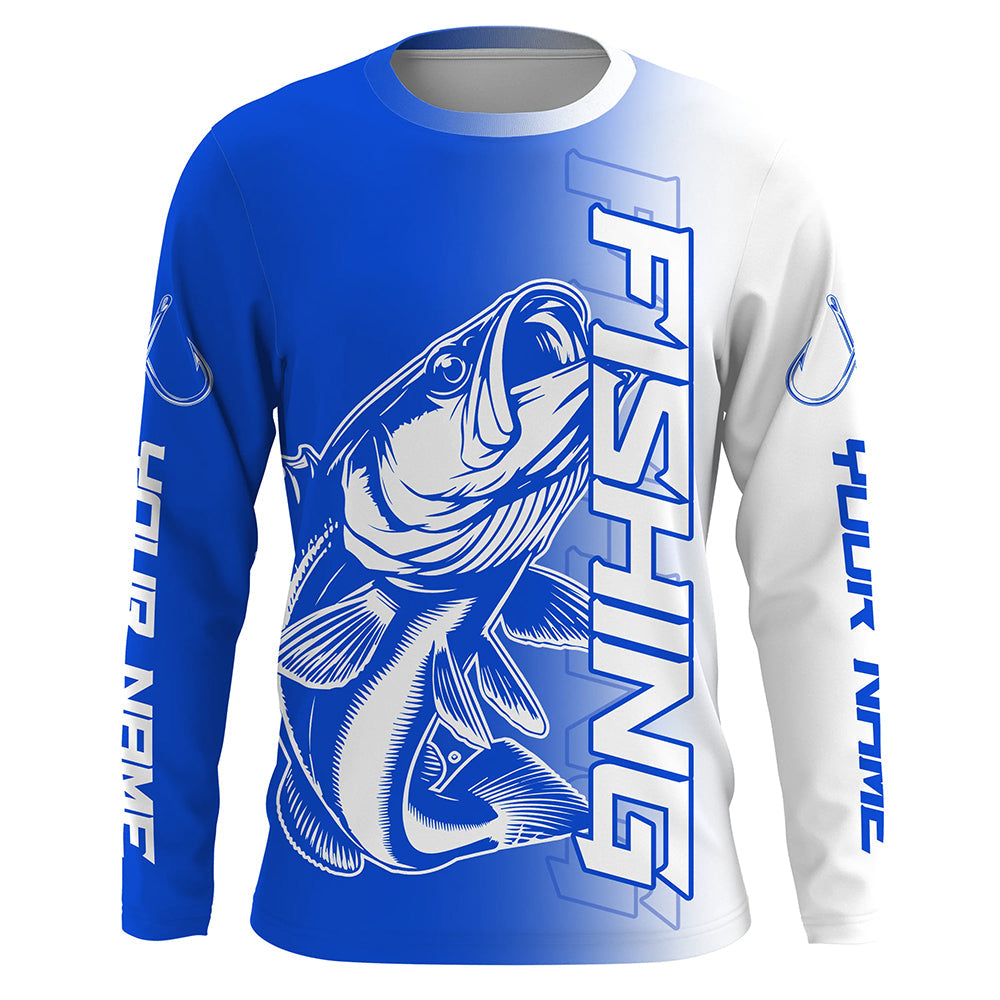 Custom Bass Fishing Long Sleeve Tournament, Bass Fishing Fishing Gifts | Blue