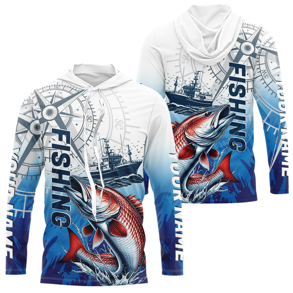 Custom Redfish Puppy Drum Fishing Saltwater Long Sleeve Hooded Performance