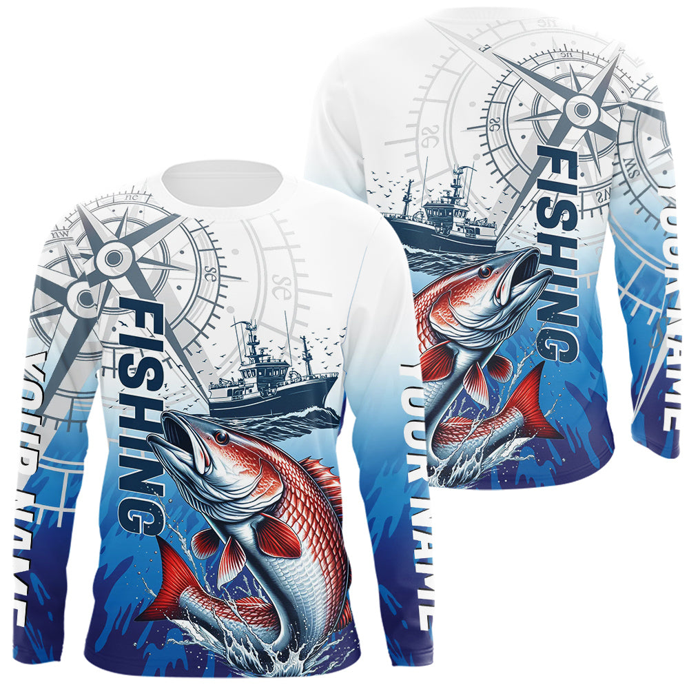 Custom Redfish Puppy Drum Fishing Saltwater Long Sleeve Hooded Performance