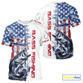 Custom Patriotic Largemouth Bass Long Sleeve Hooded Fishing, US Flag Fishing