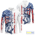 Custom Patriotic Walleye Long Sleeve Hooded Fishing, Watercolor US Flag Fishing
