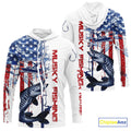 Custom Patriotic Musky Long Sleeve Fishing, Watercolor US Flag Muskie Fishing