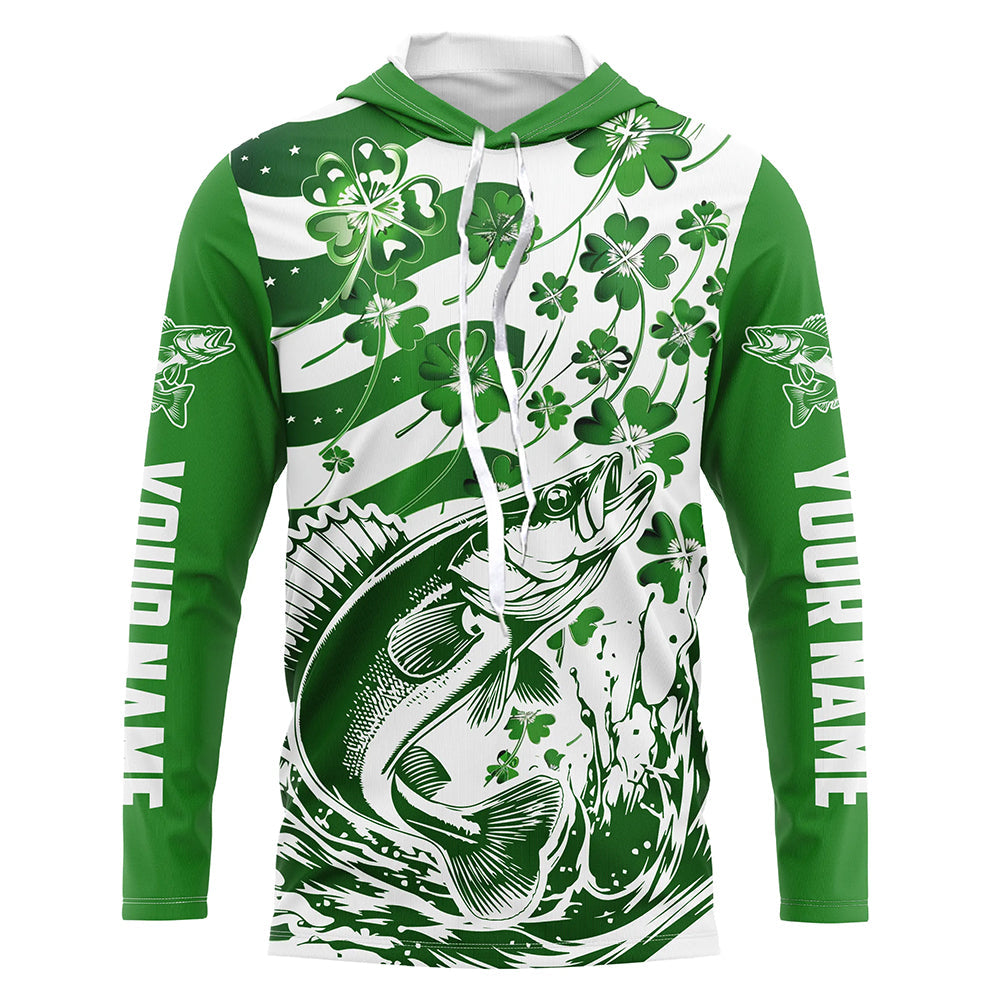 Custom St Patrick'S Day American Flag Walleye Fishing, Shamrock Flag Walleye Fishing