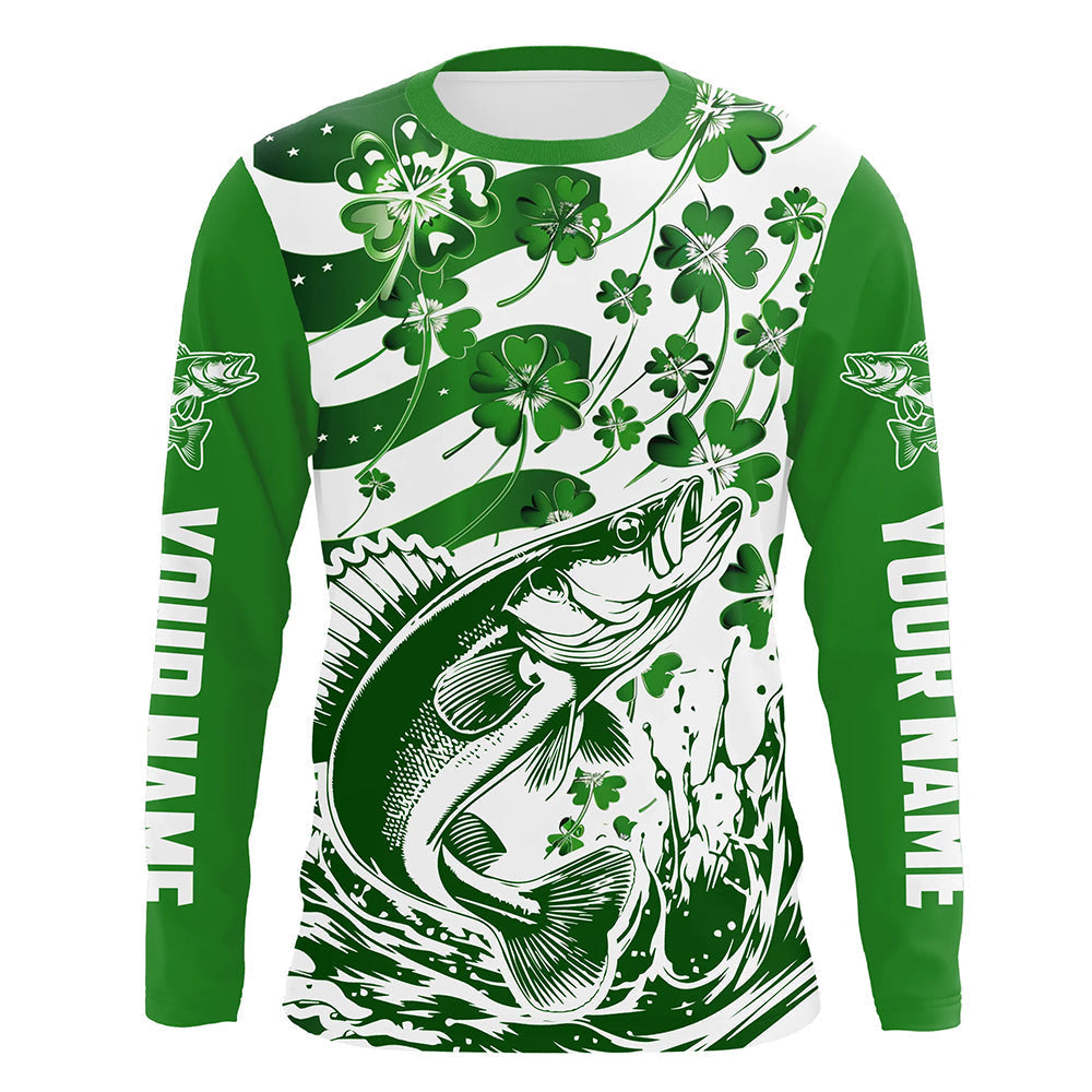 Custom St Patrick'S Day American Flag Walleye Fishing, Shamrock Flag Walleye Fishing