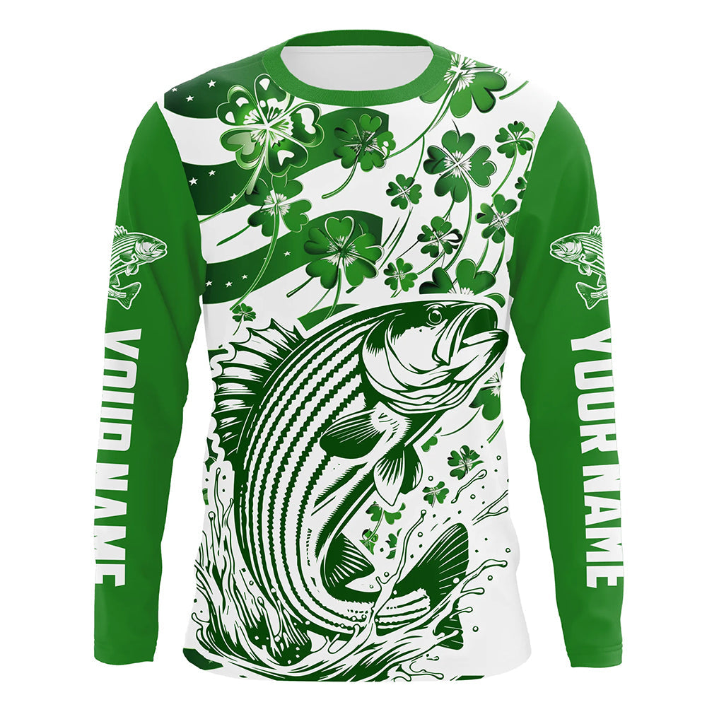 Custom St Patrick'S Day American Flag Striped Bass Fishing, Patriotic Striper Fishing