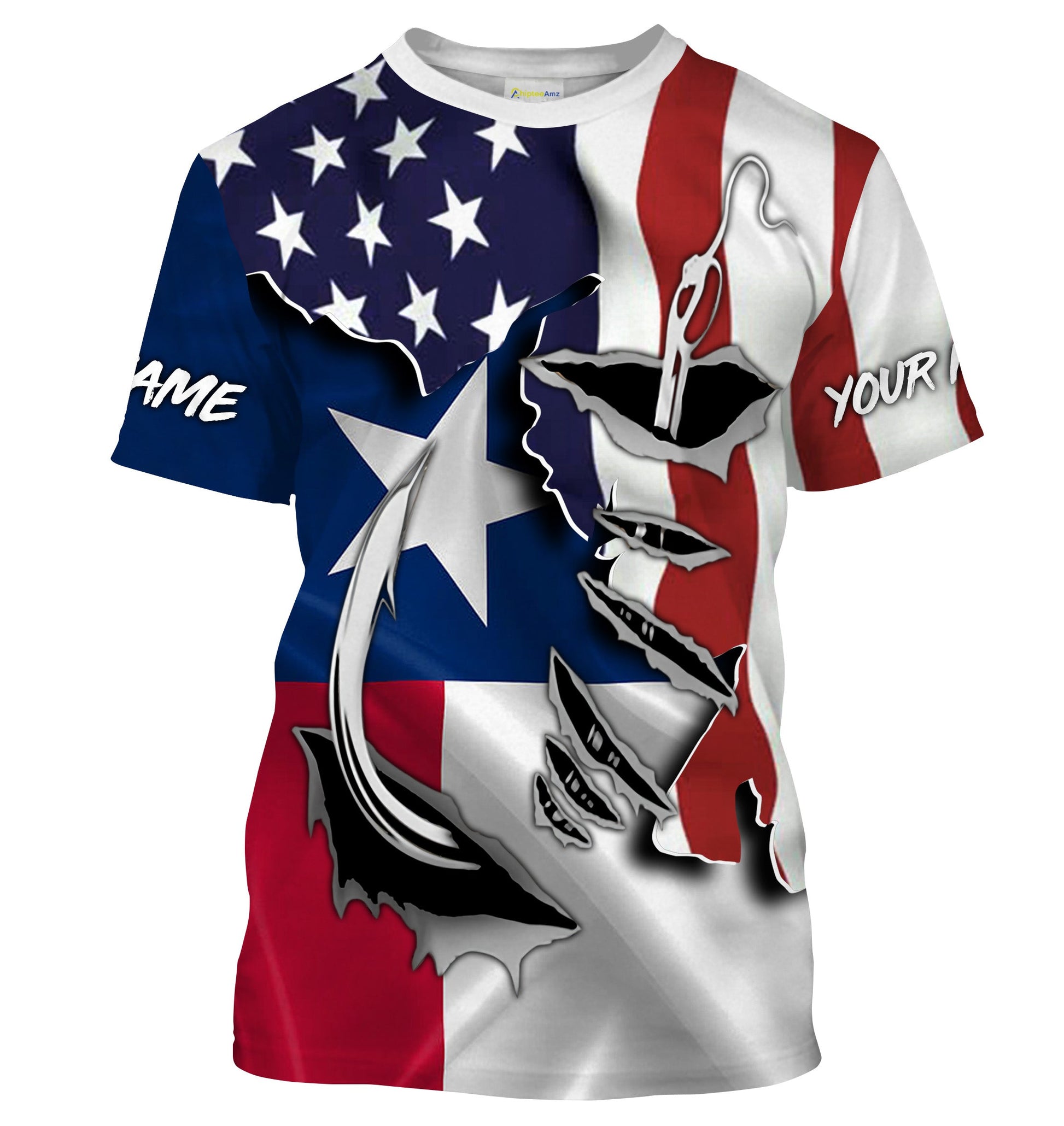 American Texas Flag Fish hook Custom UV Long Sleeve Fishing, women and kids, Patriotic Fishing gifts - IPHW814
