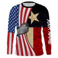Personalized American Texas Flag Custom Long Sleeve performance, Patriotic apparel 4th of July day
