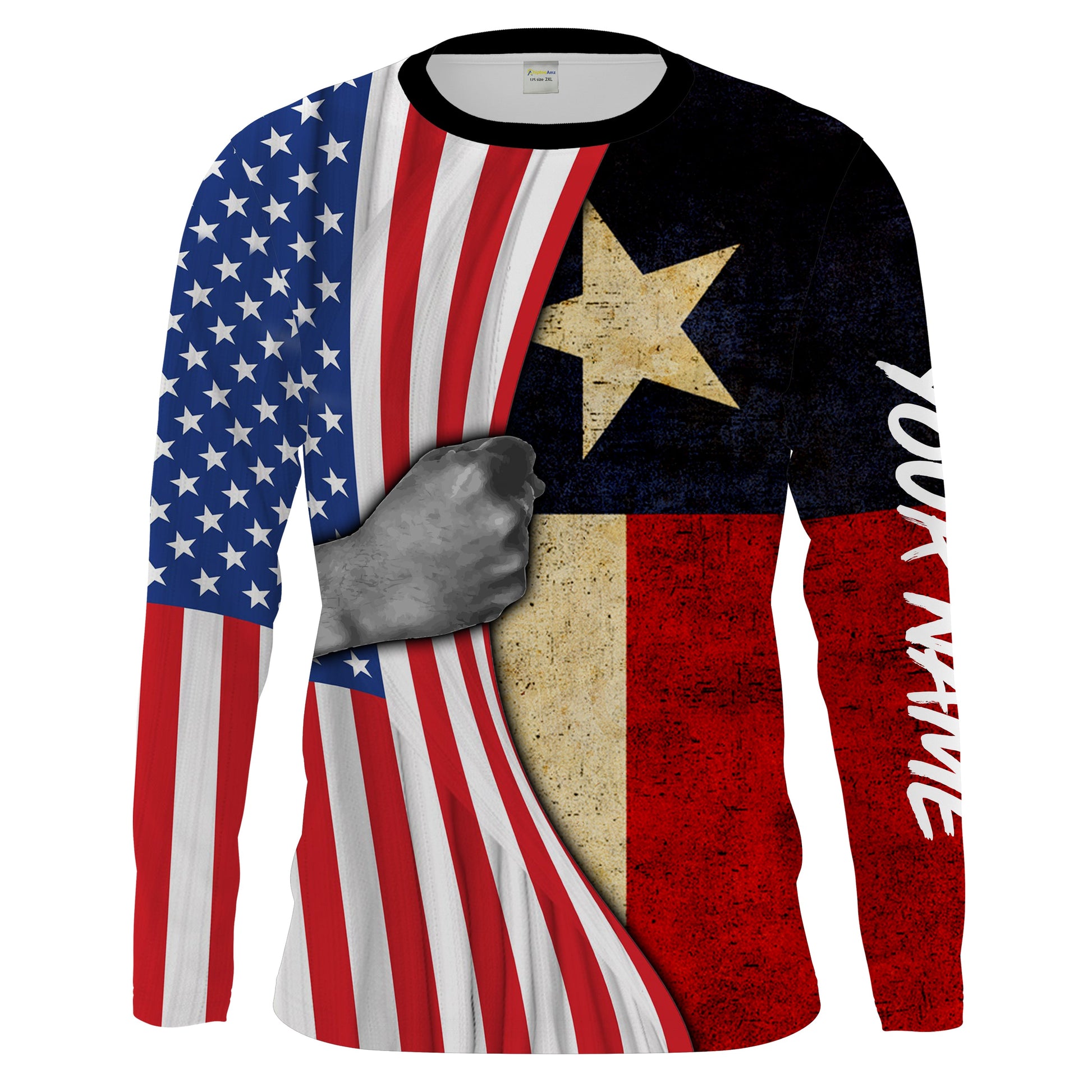 Personalized American Texas Flag Custom Long Sleeve performance, Patriotic apparel 4th of July day