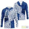 Blue And White Fishing Is In My DNA Custom Long Sleeve Hooded Fishing, Fishing Tools DNA