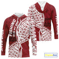 Red And White Fishing Is In My DNA Custom Long Sleeve Hooded Fishing, Fishing Tools DNA
