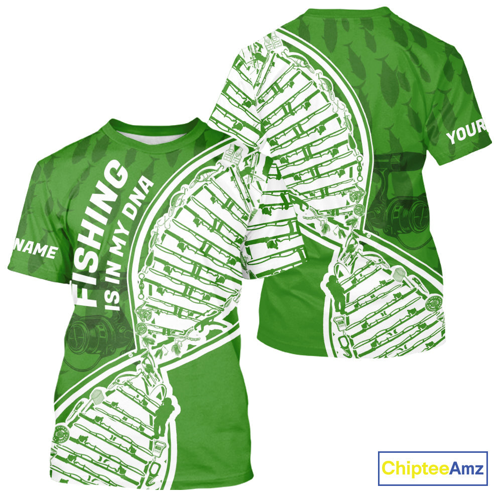 Green And White Fishing Is In My DNA Custom Long Sleeve Hooded Fishing, Fishing Tools DNA