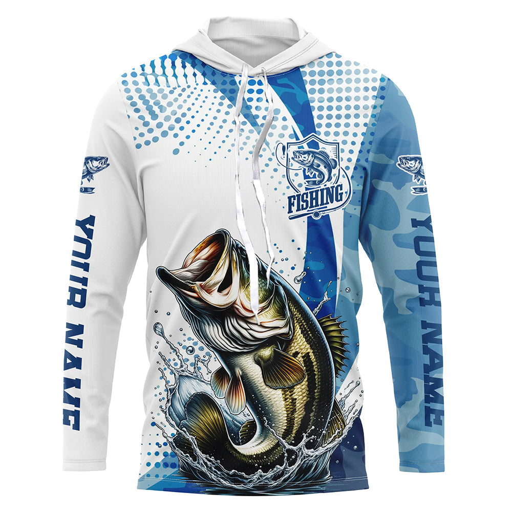 Custom Bass Long Sleeve Fishing, Bass Fishing Tournament | Blue Camo