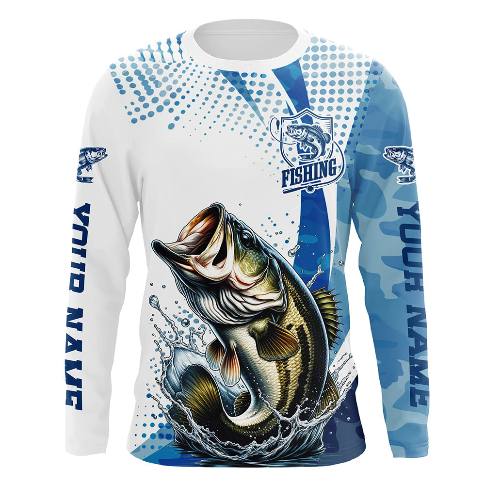 Custom Bass Long Sleeve Fishing, Bass Fishing Tournament | Blue Camo