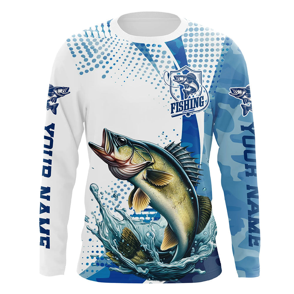 Custom Walleye Long Sleeve Fishing, Walleye Fishing Tournament | Blue Camo