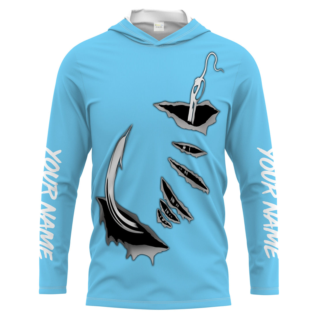 3D Fish hook Customize UV Protection Long sleeve performance Fishing | baby blue
