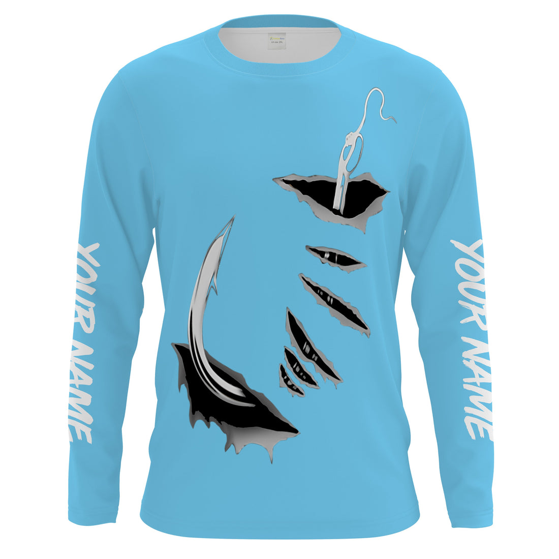 3D Fish hook Customize UV Protection Long sleeve performance Fishing | baby blue