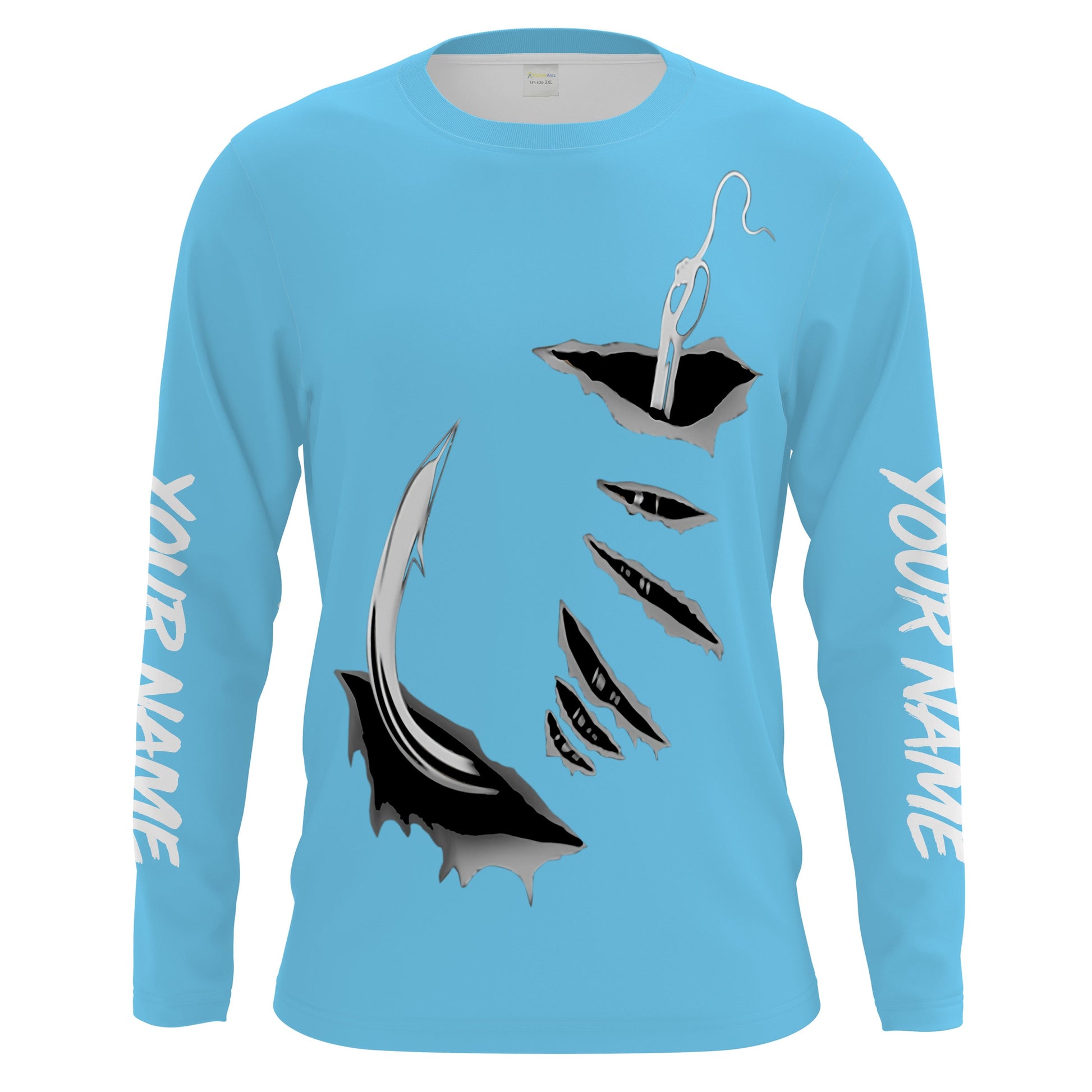 3D Fish hook Customize UV Protection Long sleeve performance Fishing | baby blue