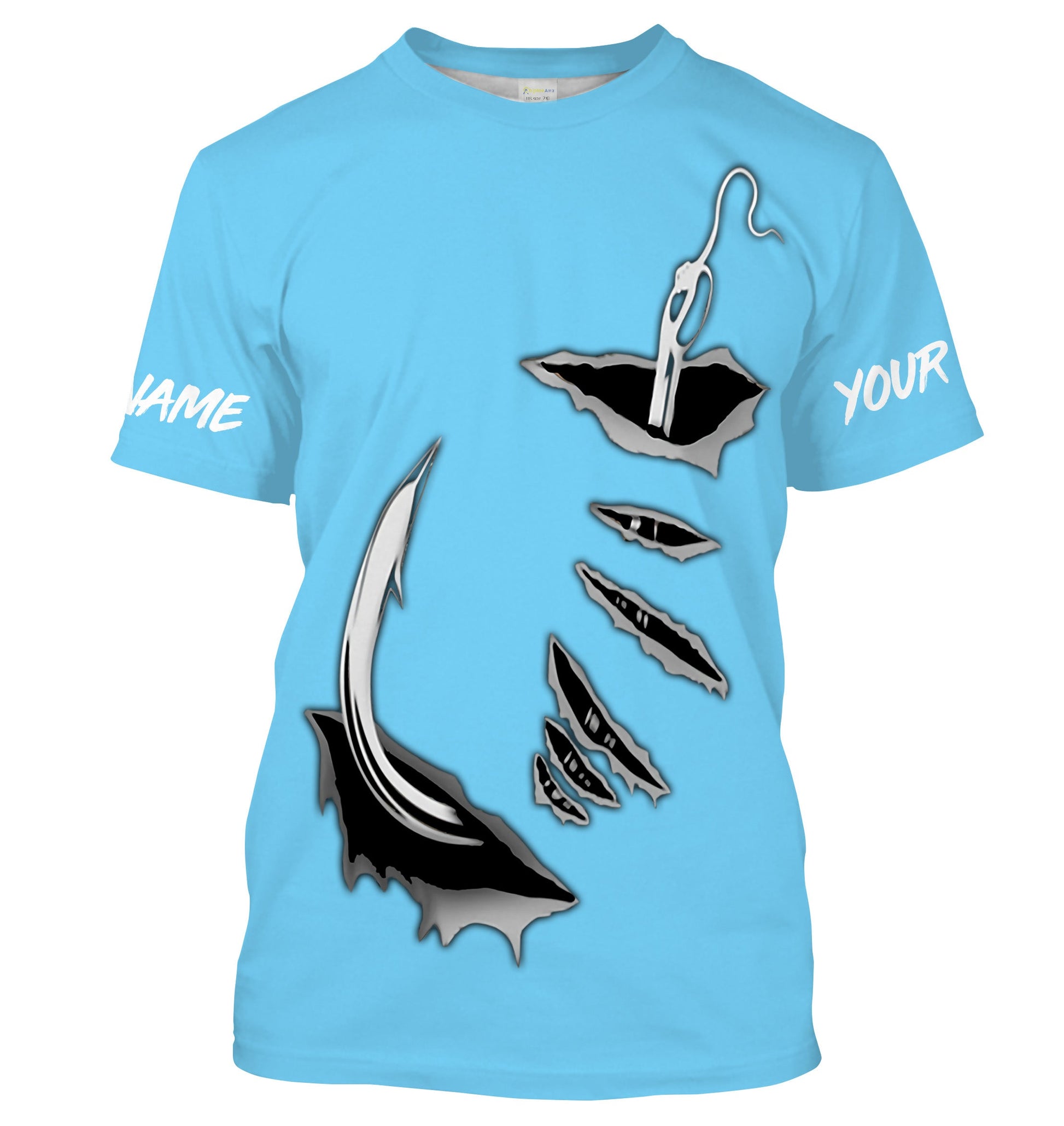 3D Fish hook Customize UV Protection Long sleeve performance Fishing | baby blue