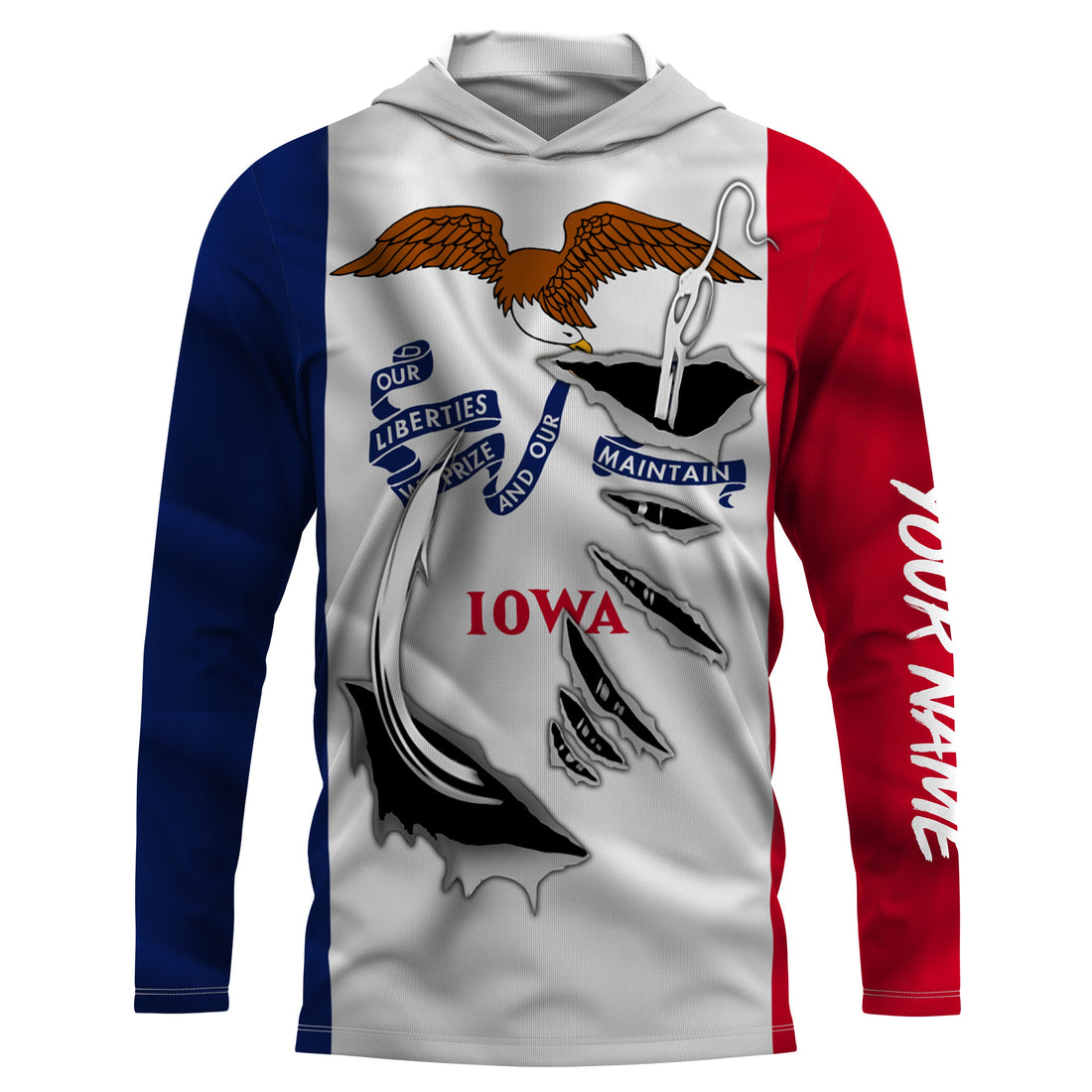 Iowa Flag 3D Fish Hook UV protection custom long sleeves fishing apparel gifts IPHW478