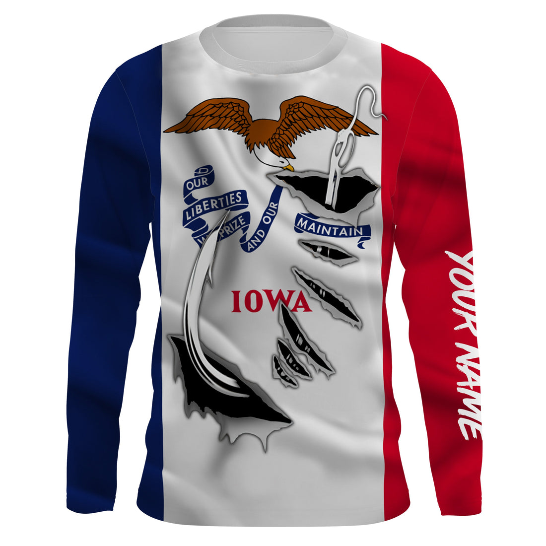Iowa Flag 3D Fish Hook UV protection custom long sleeves fishing apparel gifts IPHW478