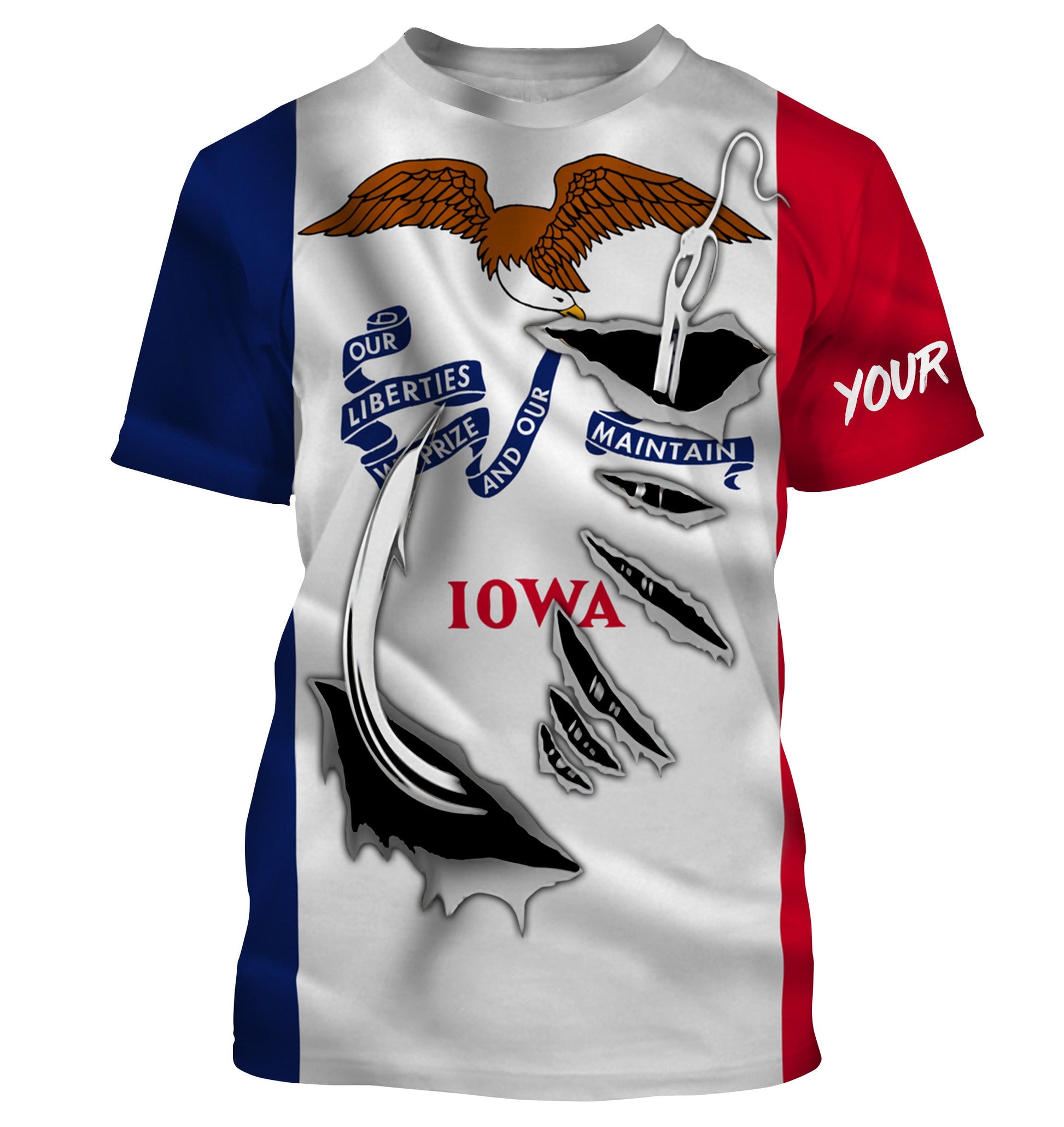 Iowa Flag 3D Fish Hook UV protection custom long sleeves fishing apparel gifts IPHW478