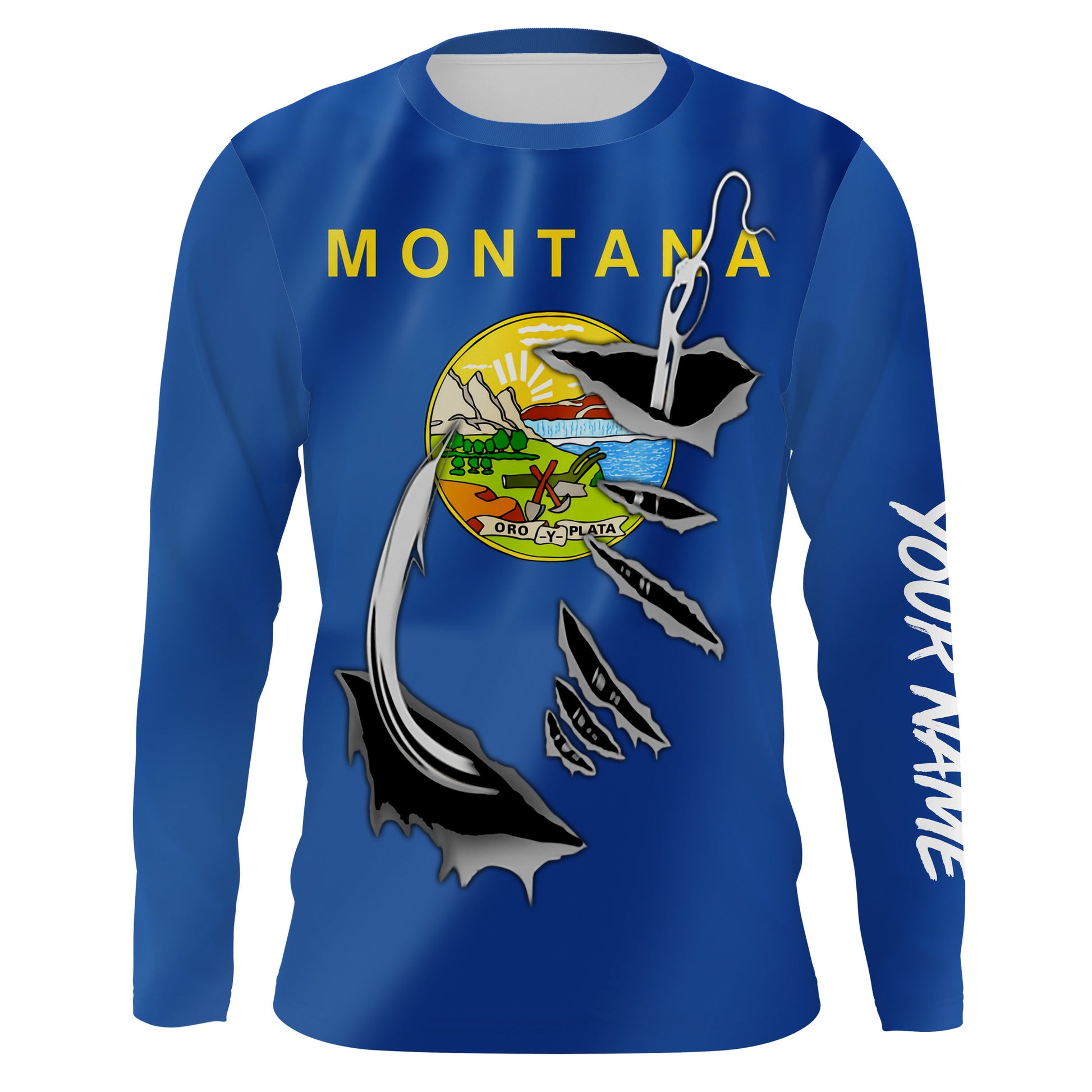 Montana Flag 3D Fish Hook UV protection custom long sleeves Fishing fishing apparel IPHW477