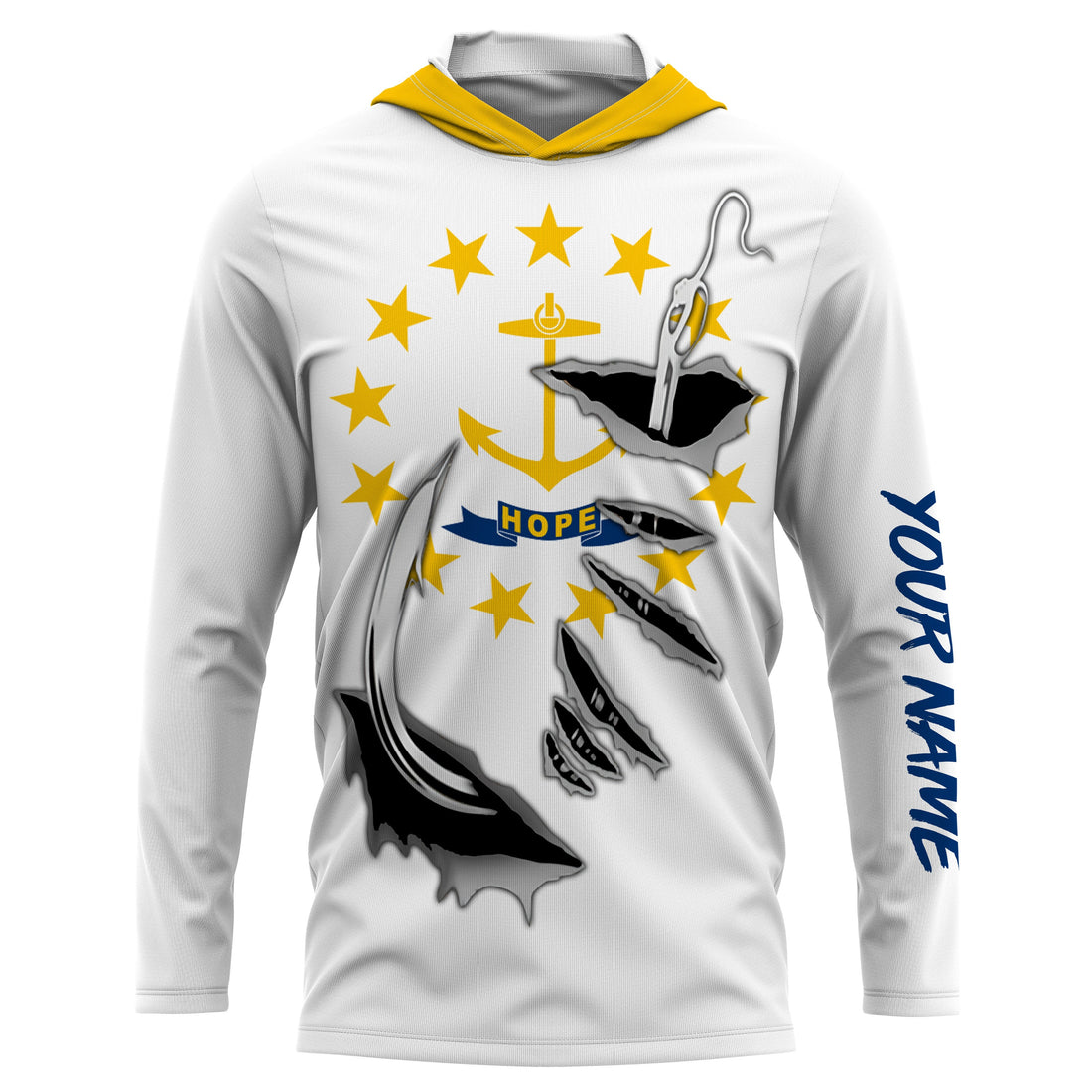 Rhode Island Flag 3D Fish Hook UV Protection Custom Long Sleeve performance Fishing IPHW504