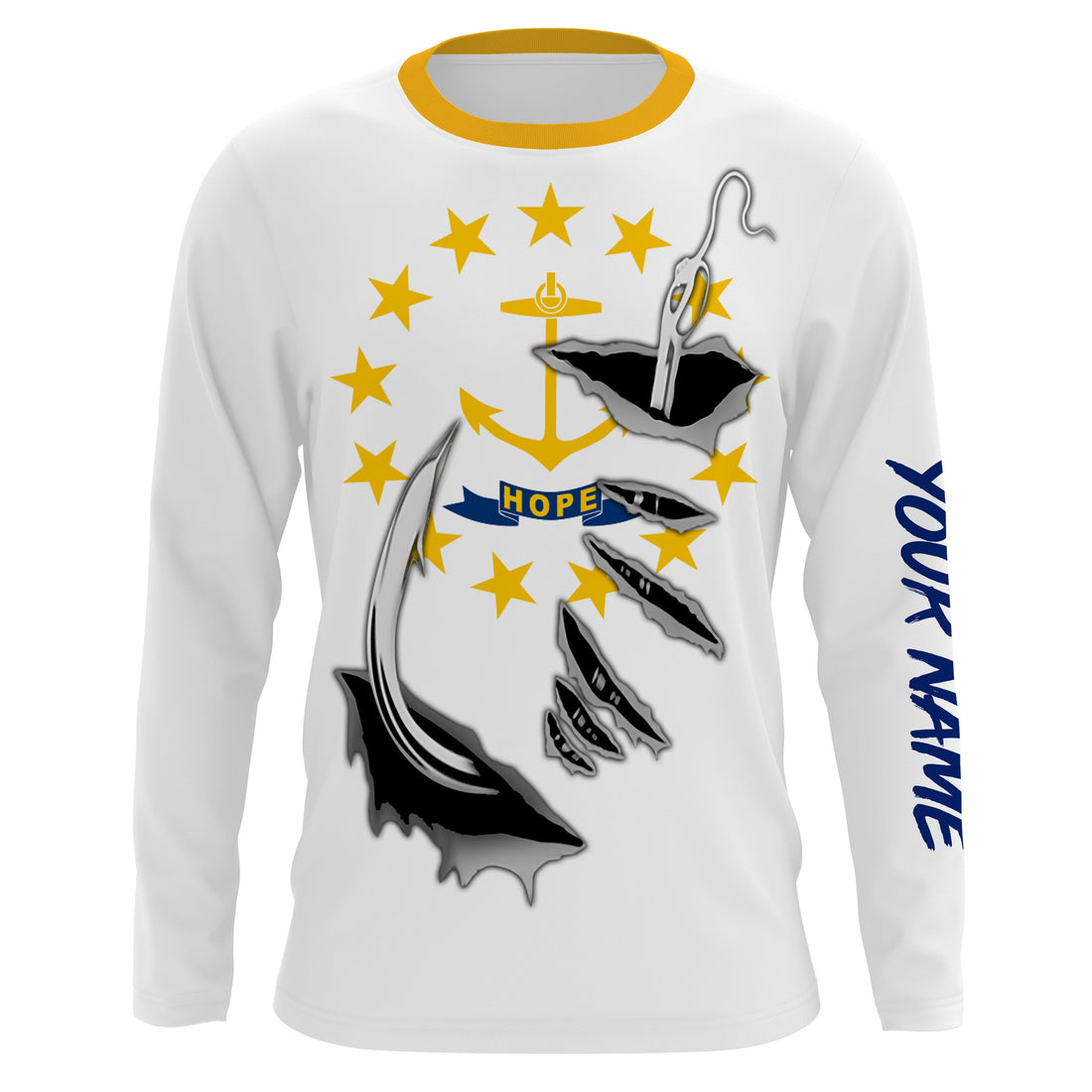 Rhode Island Flag 3D Fish Hook UV Protection Custom Long Sleeve performance Fishing IPHW504