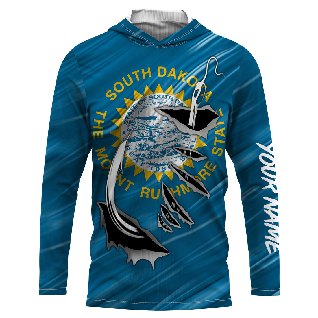 South Dakota Flag 3D Fish hook UV protection Custom long sleeve performance Fishing fishing apparel IPHW512
