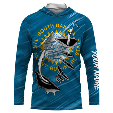 South Dakota Flag 3D Fish hook UV protection Custom long sleeve performance Fishing fishing apparel IPHW512