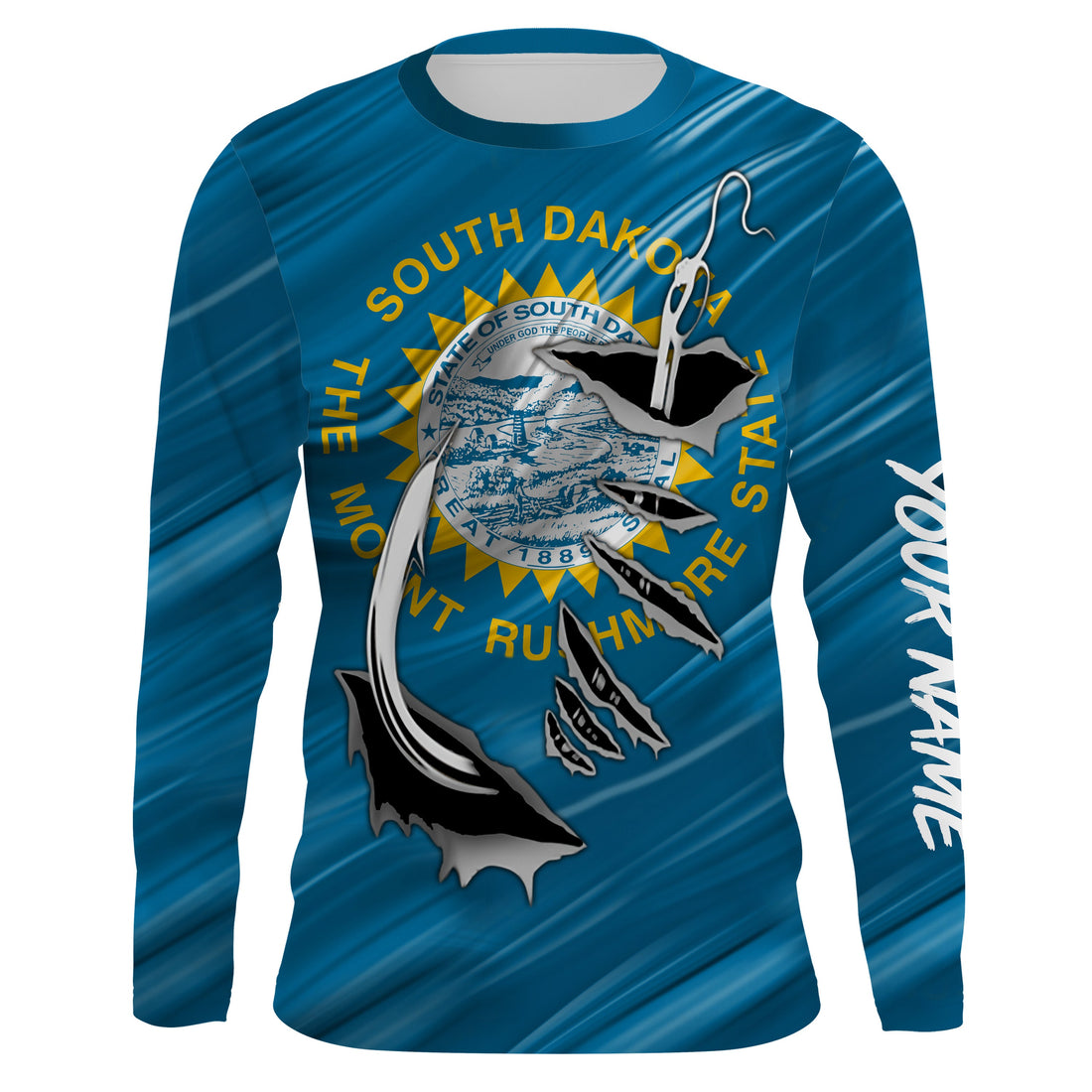 South Dakota Flag 3D Fish hook UV protection Custom long sleeve performance Fishing fishing apparel IPHW512