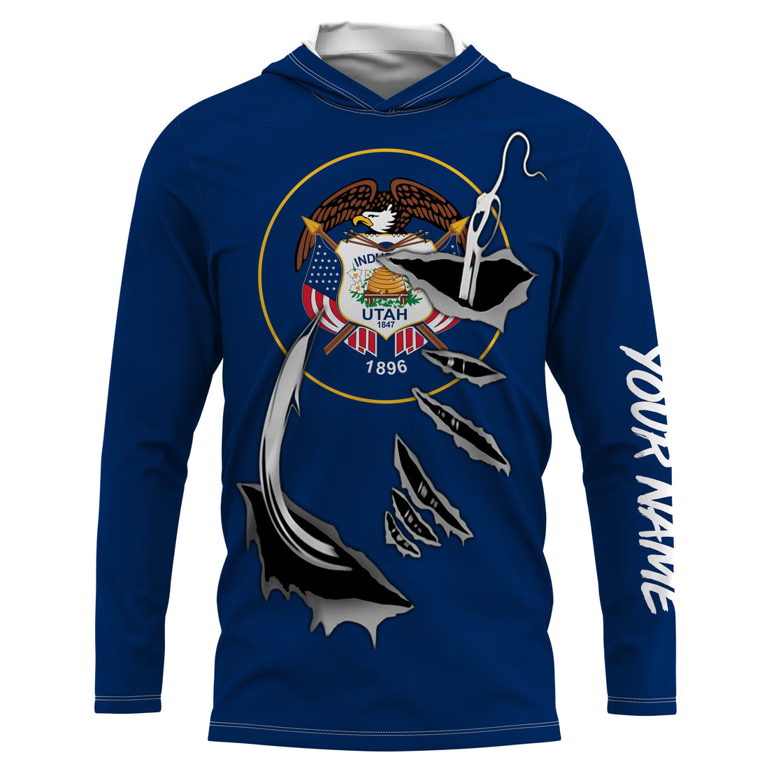 Utah Flag 3D Fish hook UV protection Custom long sleeve performance Fishing fishing apparel IPHW513