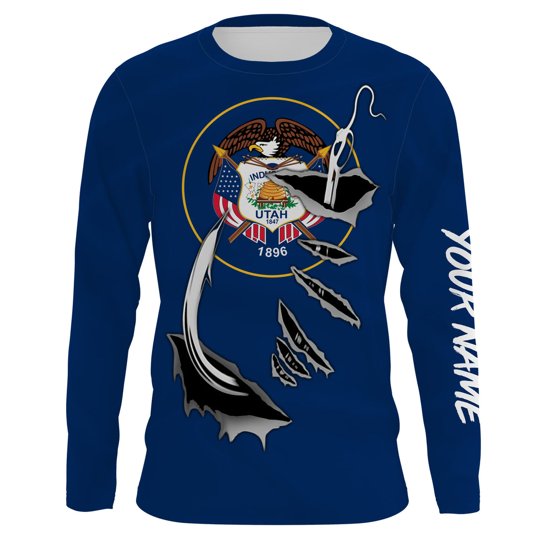 Utah Flag 3D Fish hook UV protection Custom long sleeve performance Fishing fishing apparel IPHW513
