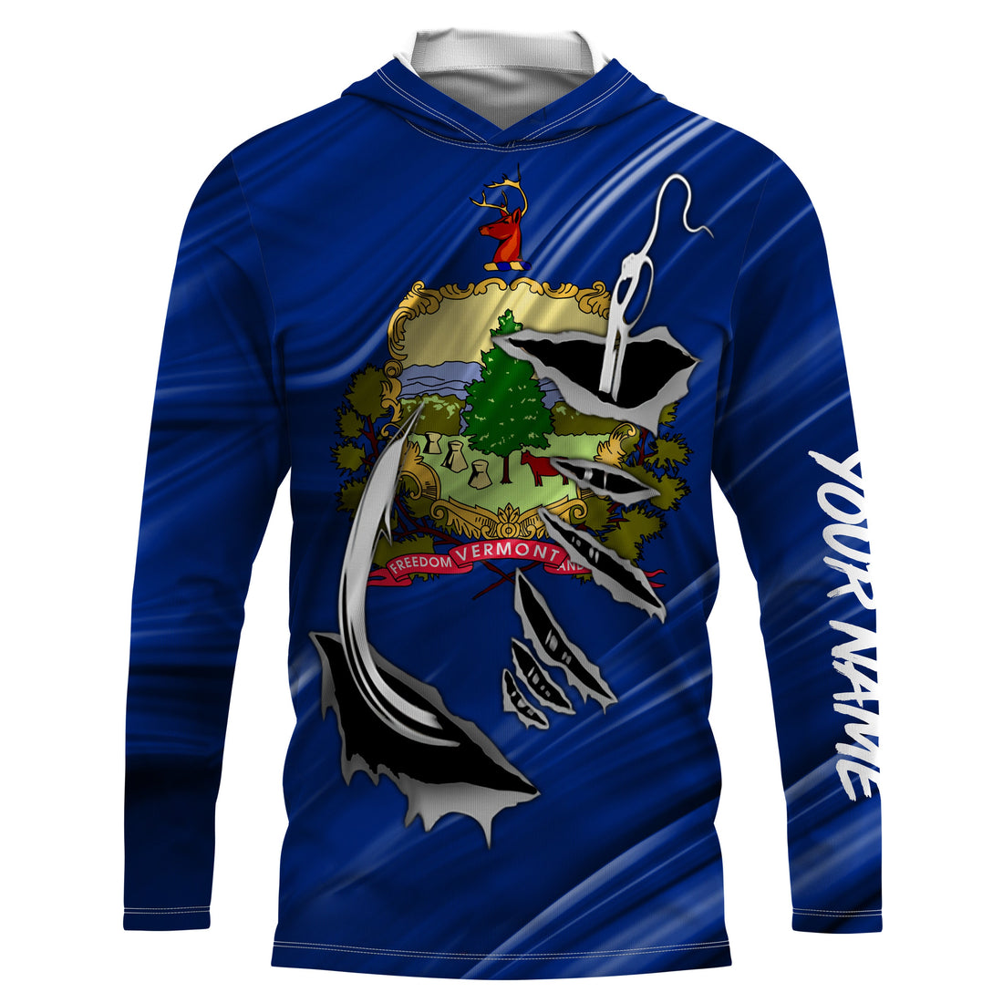 Vermont Flag 3D Fish hook UV protection Custom long sleeve performance Fishing fishing apparel IPHW514