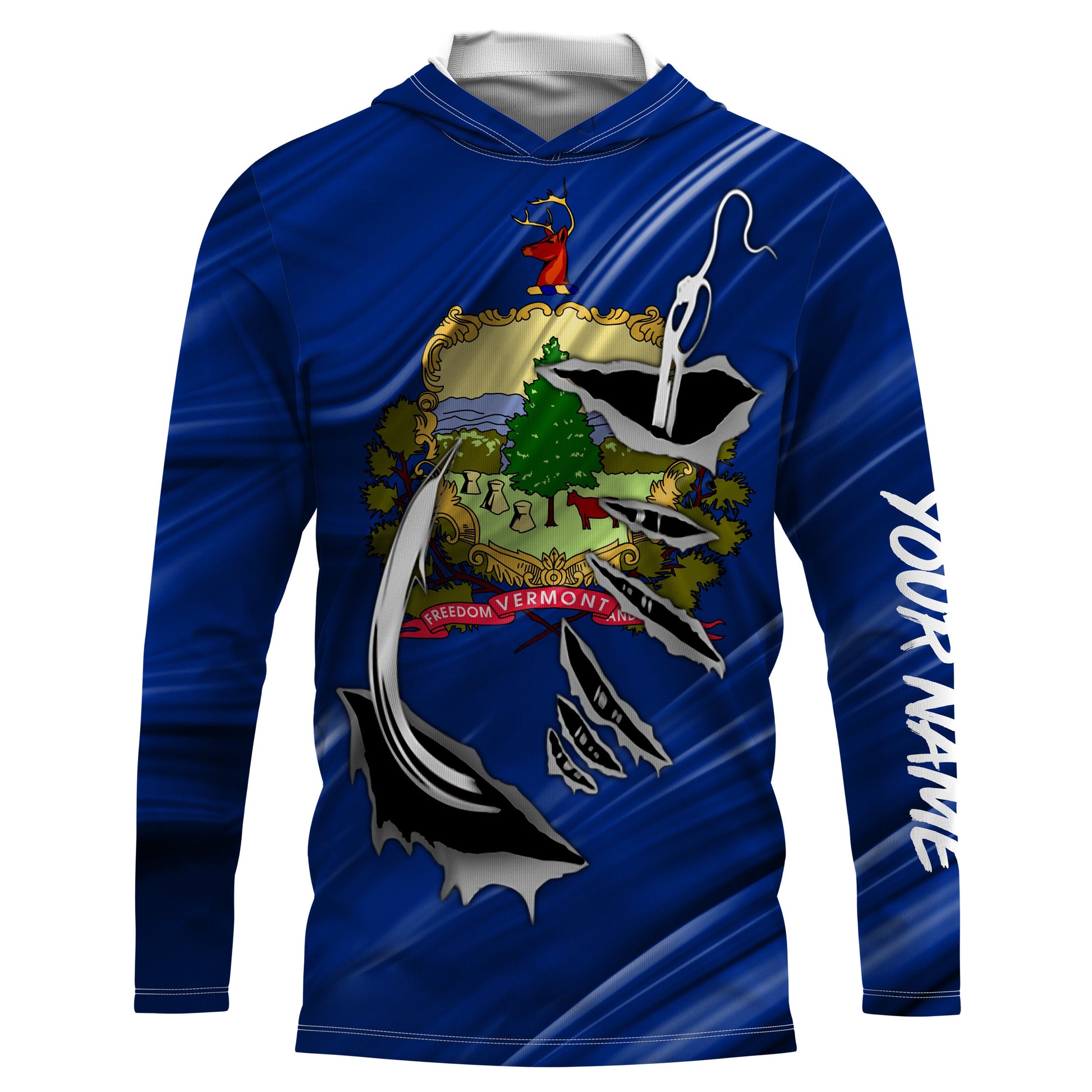 Vermont Flag 3D Fish hook UV protection Custom long sleeve performance Fishing fishing apparel IPHW514