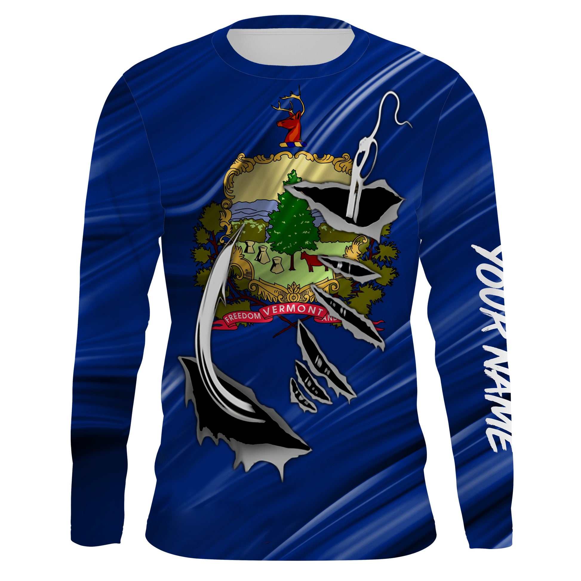 Vermont Flag 3D Fish hook UV protection Custom long sleeve performance Fishing fishing apparel IPHW514