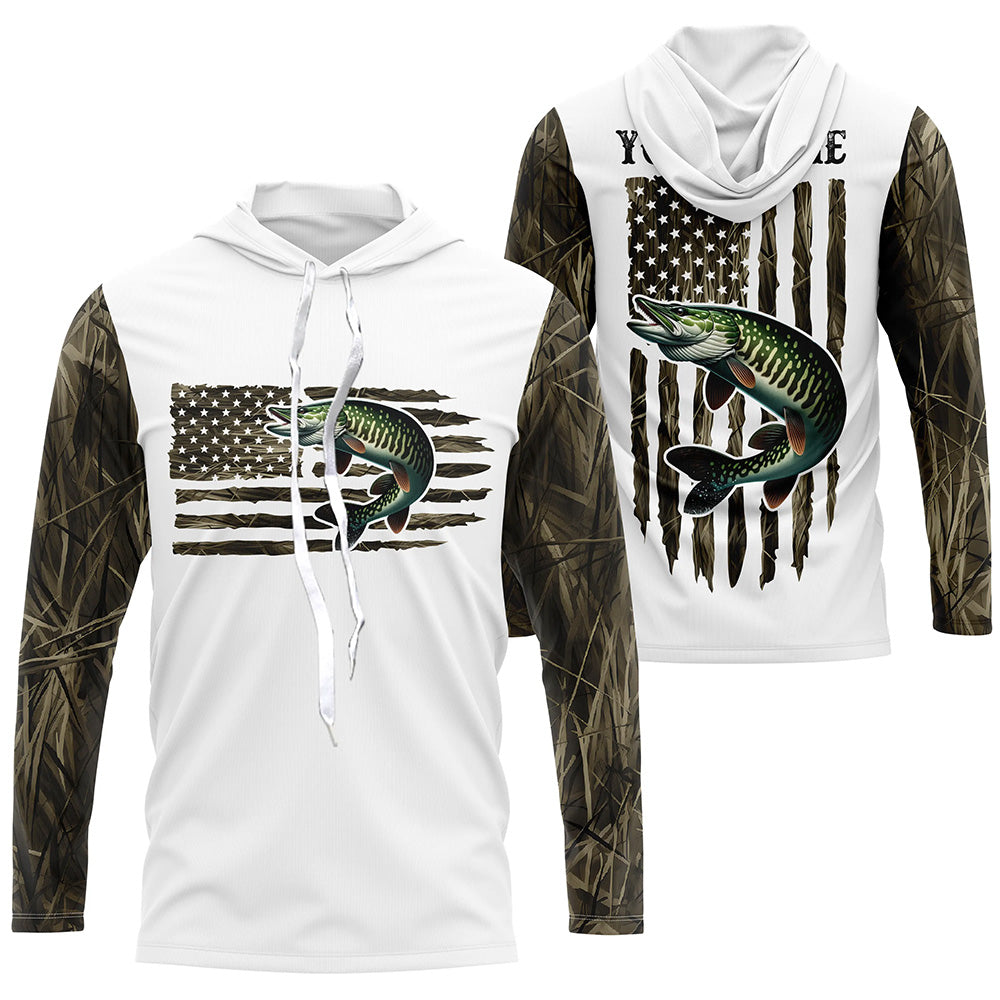 American Flag Camo Custom Musky Long Sleeve Fishing, Patriotic Musky Fishing