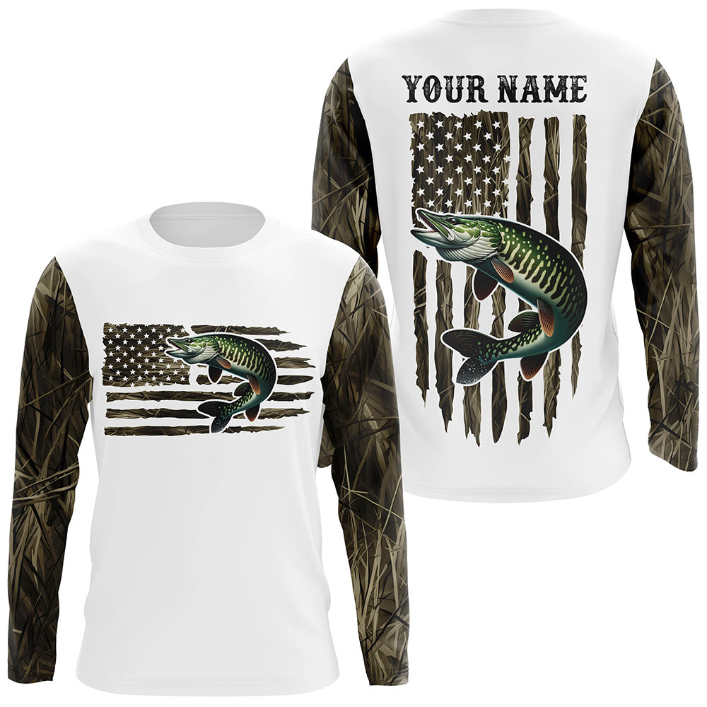 American Flag Camo Custom Musky Long Sleeve Fishing, Patriotic Musky Fishing