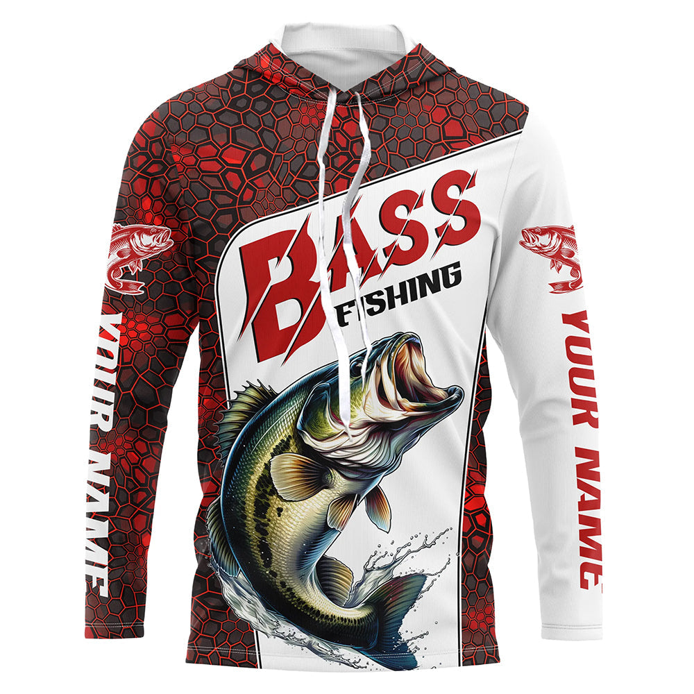 Custom Red Camo Bass Fishing, Bass Fishing Long Sleeve Tournament Fishing Gifts